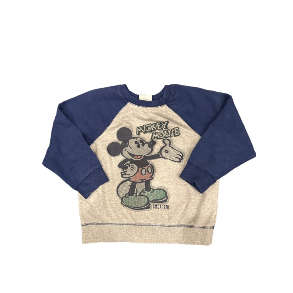 Disney Store Boys Mickey Mouse Sweatshirt Gray Blue Raglan Size S 5/6
